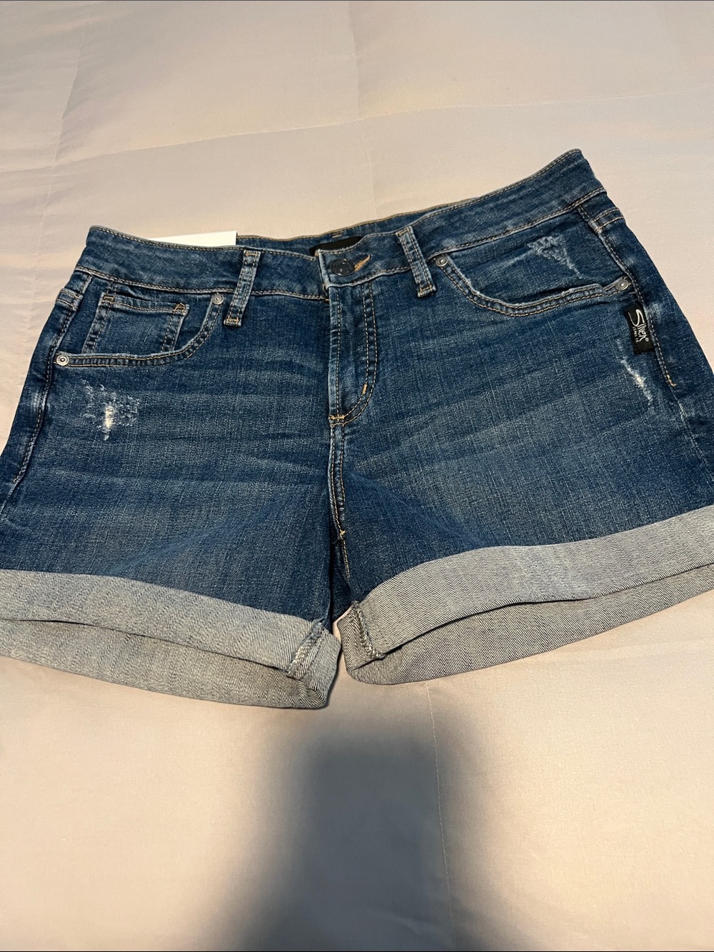 Silver Jeans - Women’s Dark Blue Denim Roll-Cuff Shorts Boyfriend